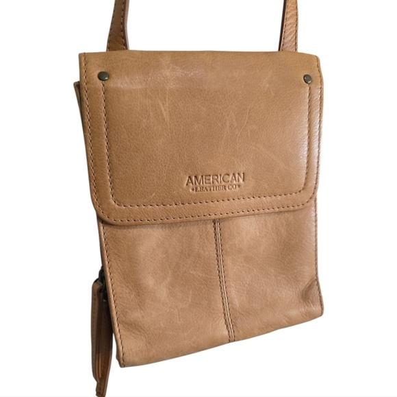 American Leather Co. Tan Leather Crossbody Bag Multiple Pockets - Picture 1 of 7